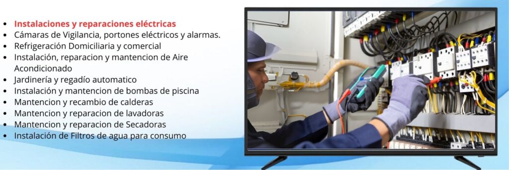 "Un electricista autorizado se encarga de instalaciones eléctricas domiciliarias y canalizaciones eléctricas con precisión. Este técnico, especializado en conexiones eléctricas y la instalación de enchufes y luces, asegura servicios de alta, baja y media tensión. Ideal para quienes buscan un electricista a domicilio cercano y confiable, cumpliendo siempre con las normativas SEC.