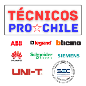 Logotipos de marcas certificadas por Técnicos Pro Chile (ABB, Legrand, bticino, Huawei, Schneider Electric, Siemens, UNI-T, SEC) para servicio técnico certificado a domicilio en Colina y Chicureo